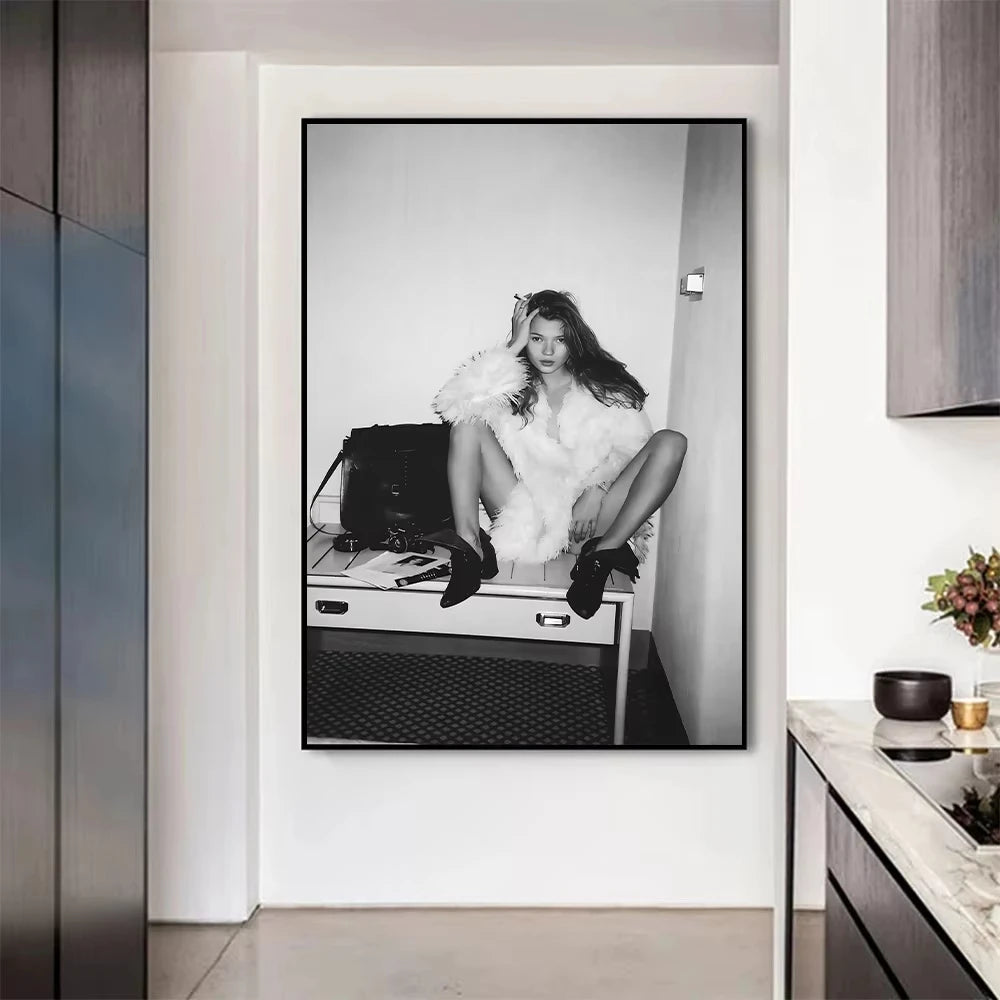 Kate Moss Black & White Wall Art
