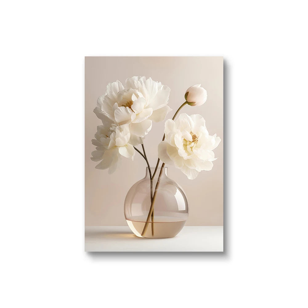 Nordic Beige Peony Canvas Wall Art