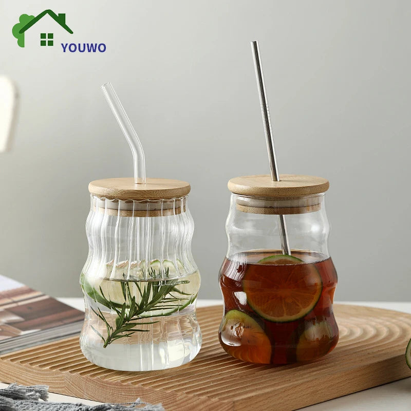 Creative Glass Cup With Bamboo Lid
