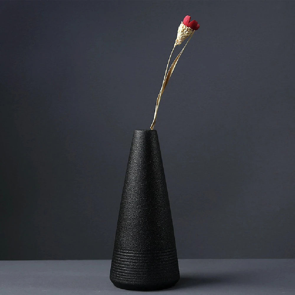 Japanese Black Ceramic Vase for Decor