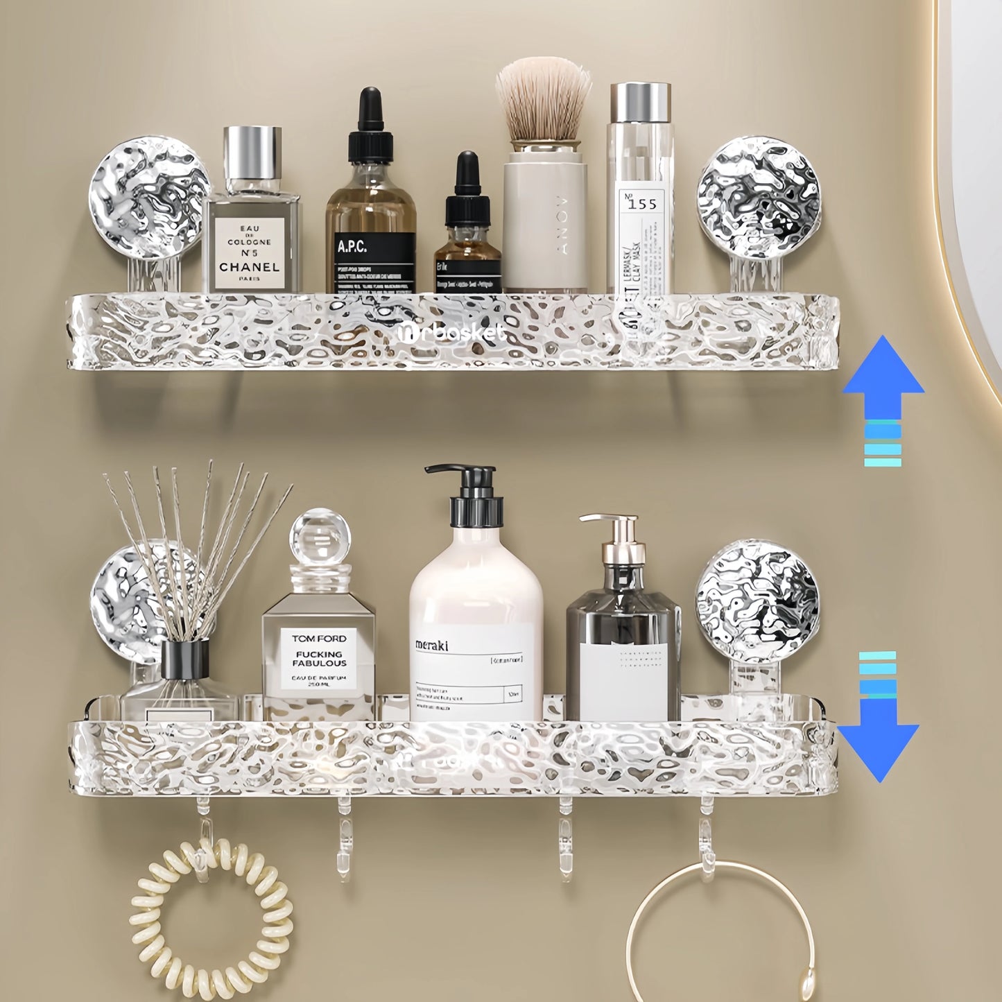 Elegant Glacier Suction Cup Bathroom Organizer