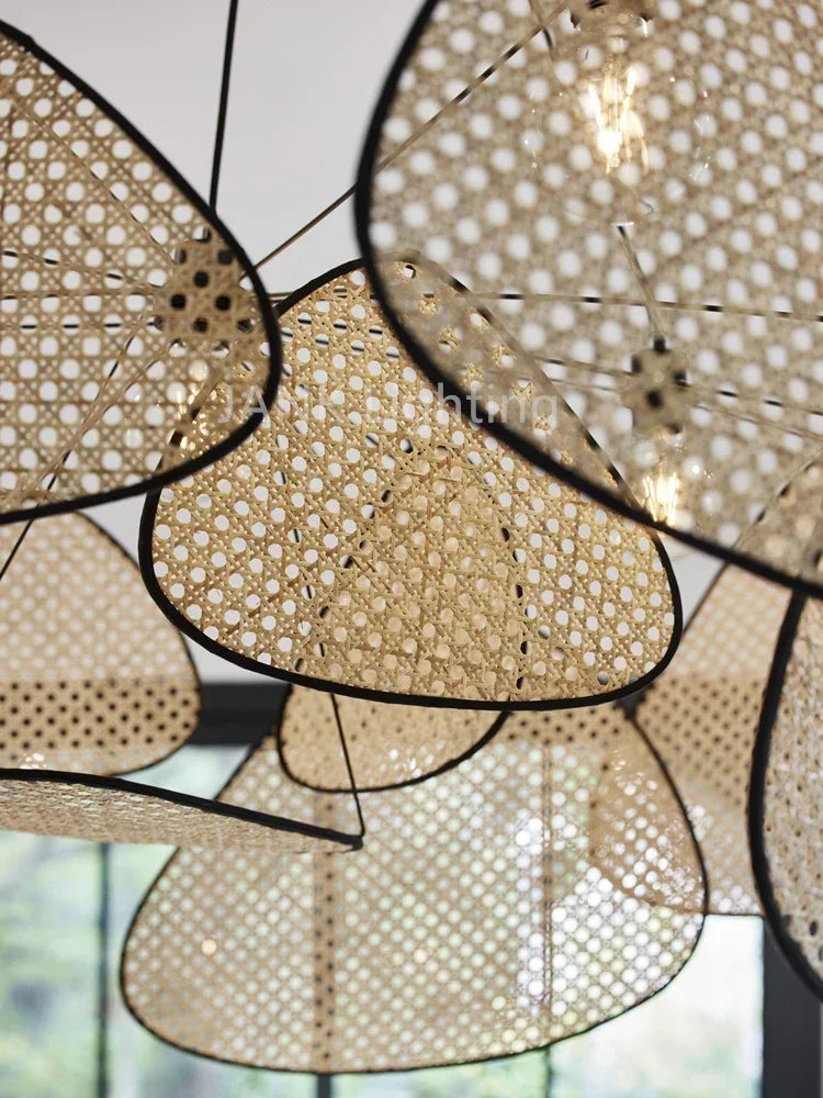 French Designer Rattan Wicker Chandelier