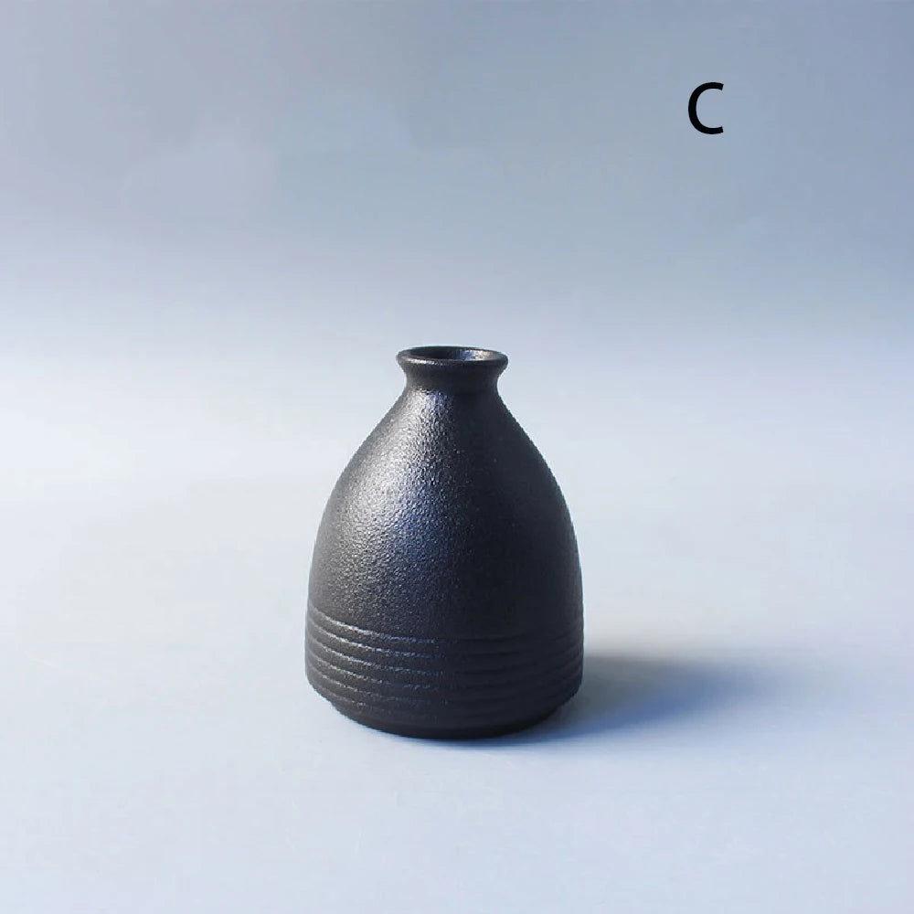 Japanese Black Ceramic Vase for Decor
