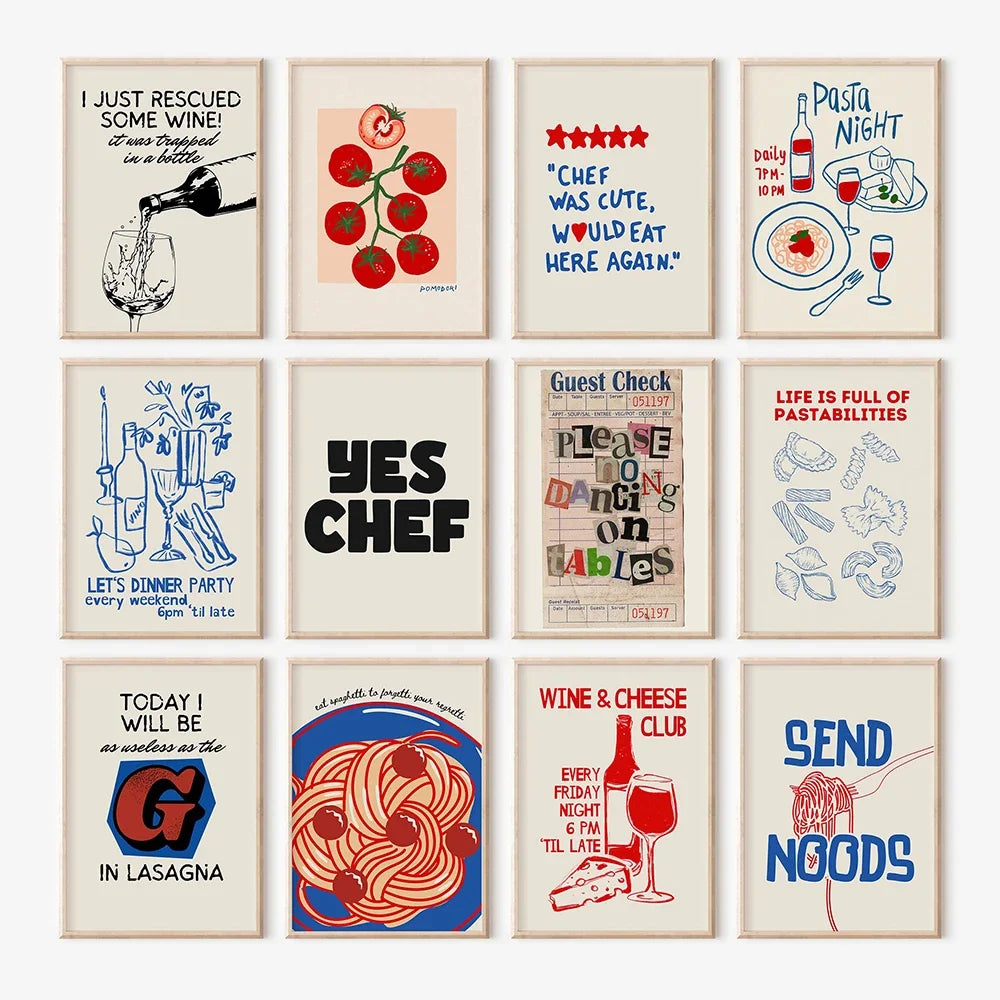 Wine & Cheese Noodles Modern Wall Art