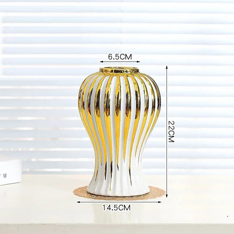 Handmade 14 inch Ceramic Vase with Gold