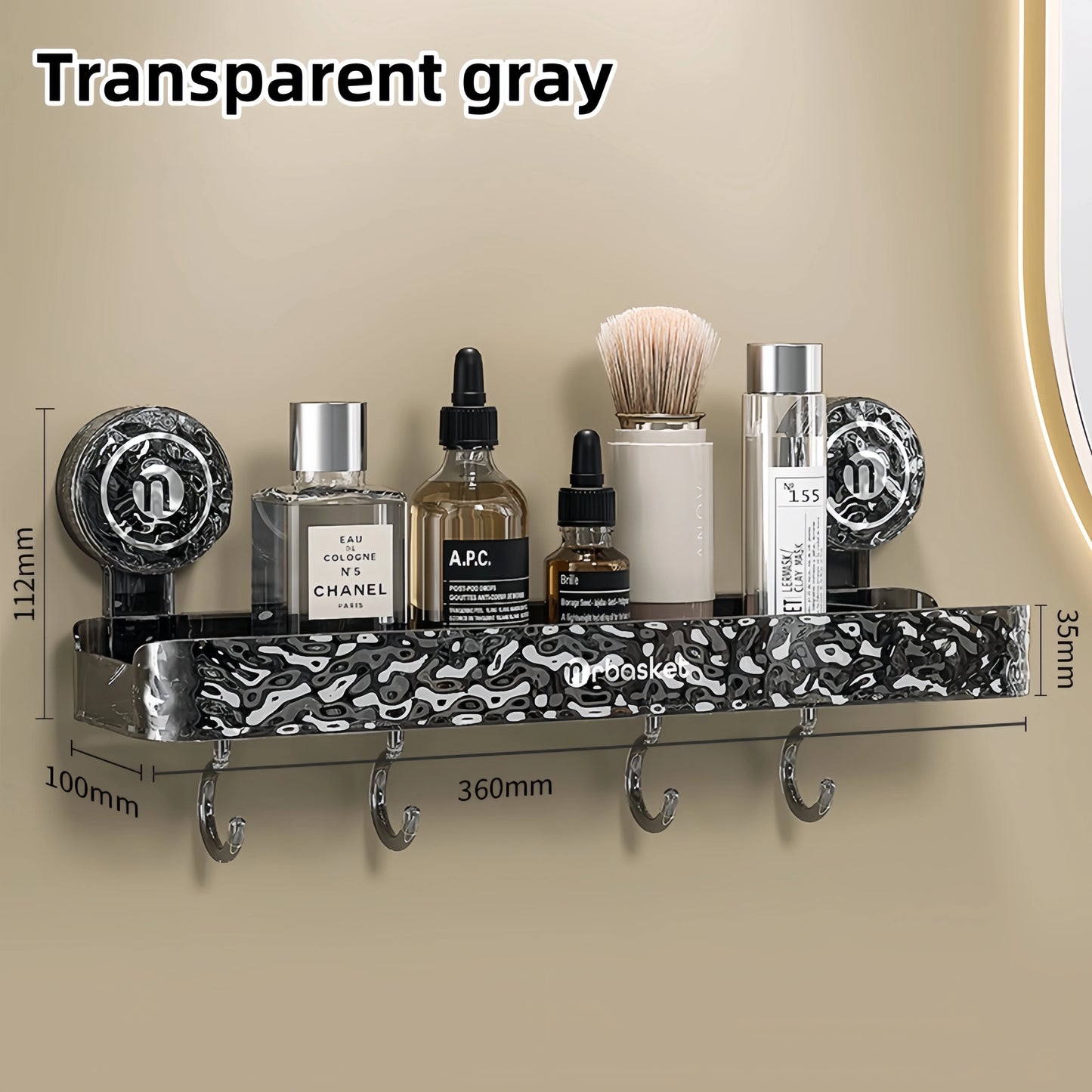 Elegant Glacier Suction Cup Bathroom Organizer