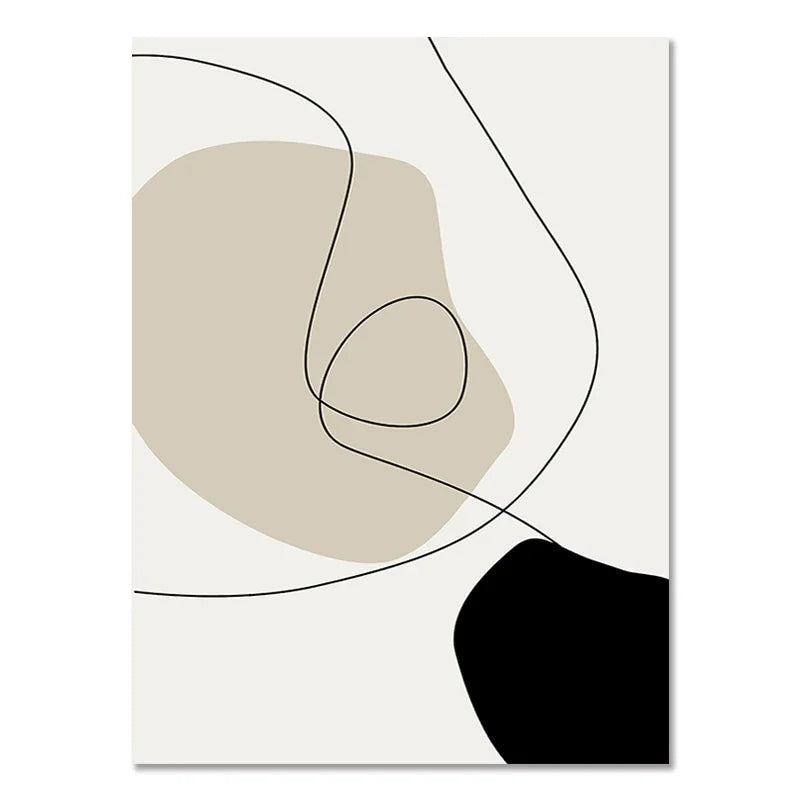Abstract Geometric Beige Black Boho Minimalist Poster