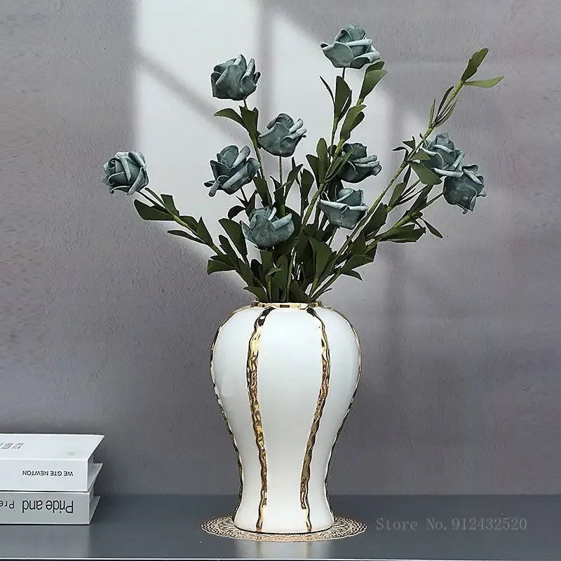 Handmade 14 inch Ceramic Vase with Gold