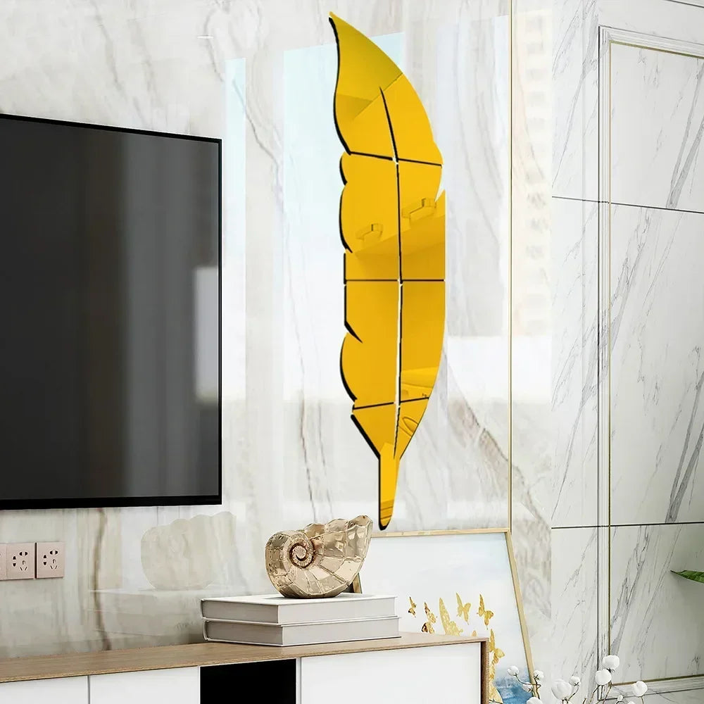 DIY Feather Plume 3D Mirror Wall Sticker