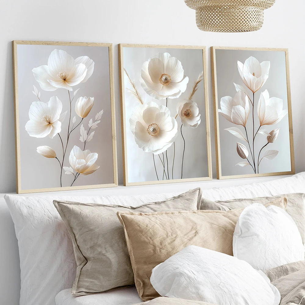 Nordic Beige Peony Canvas Wall Art