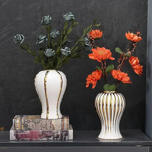 Handmade 14 inch Ceramic Vase with Gold