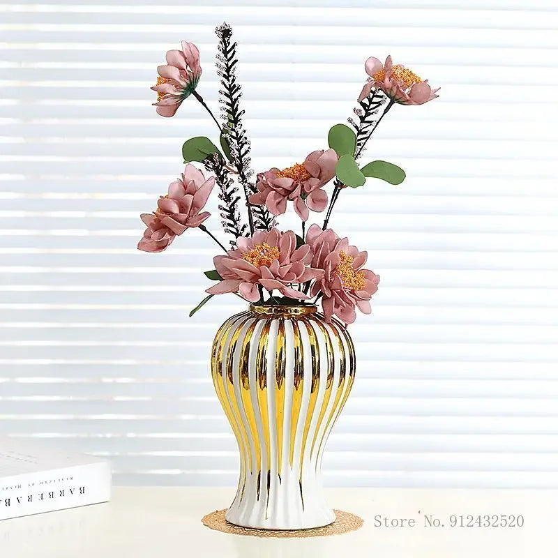 Handmade 14 inch Ceramic Vase with Gold