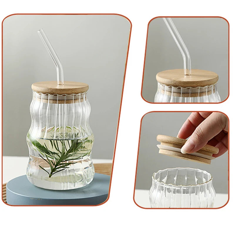 Creative Glass Cup With Bamboo Lid