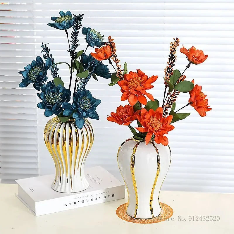 Handmade 14 inch Ceramic Vase with Gold