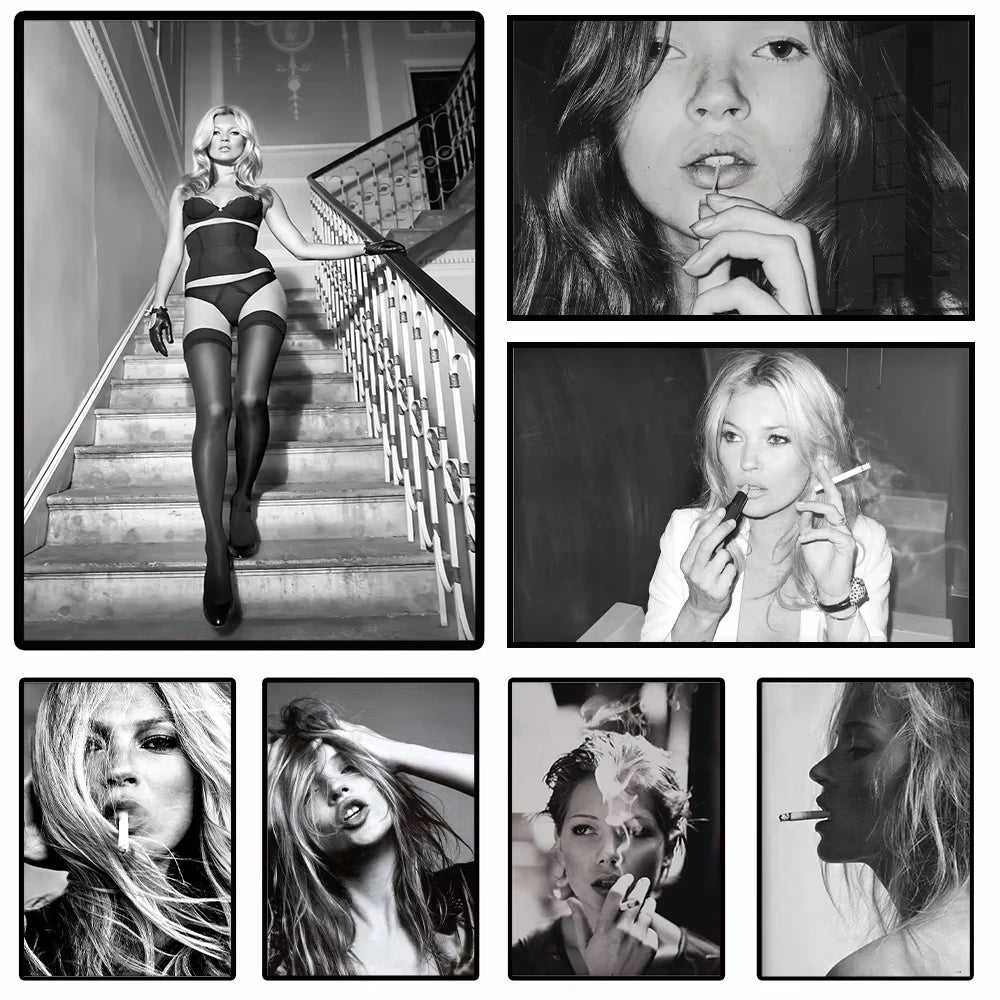 Kate Moss Black & White Wall Art